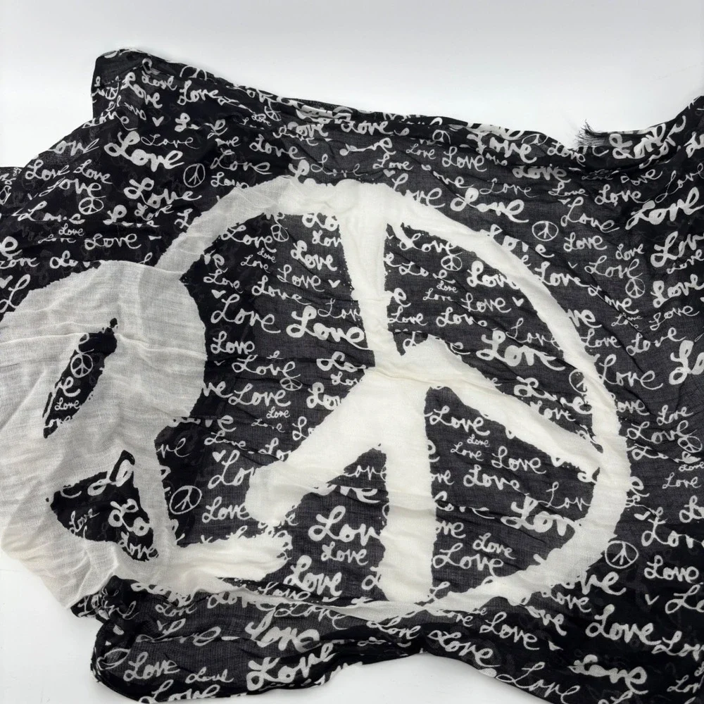 Made of Me Black White Love Peace Sign Graphic Oversized Wrap Scarf 80x28